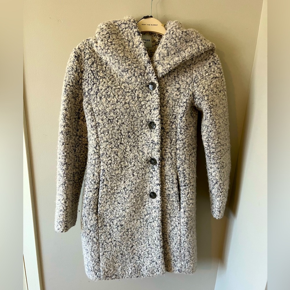 Cole Haan Women’s Signature Asymmetrical Walker Coat Marled Grey Coat - Picture 3 of 6